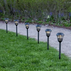 Lace LED-lampe med jordspyd, sort, højde 31 cm, sæt med 4 stk