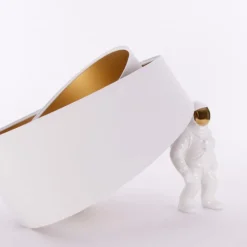 Lampeskærm Chloe, Ø 50 cm, udvendig hvid, indvendig guldfarvet