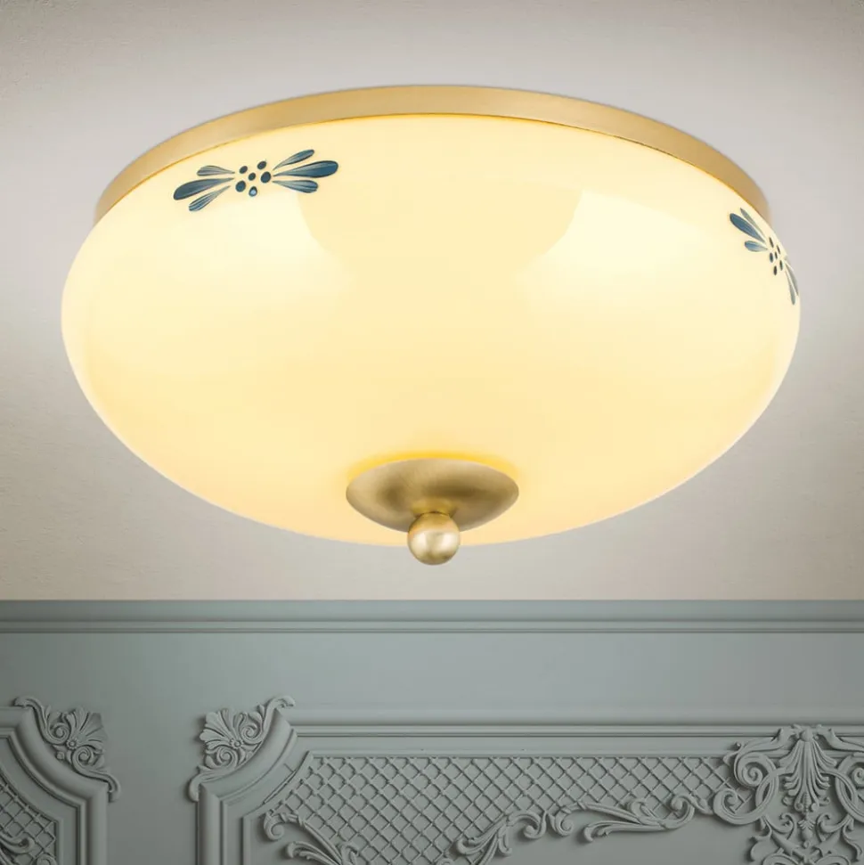 Landhaus loftlampe, messing creme blå, Ø 28 cm