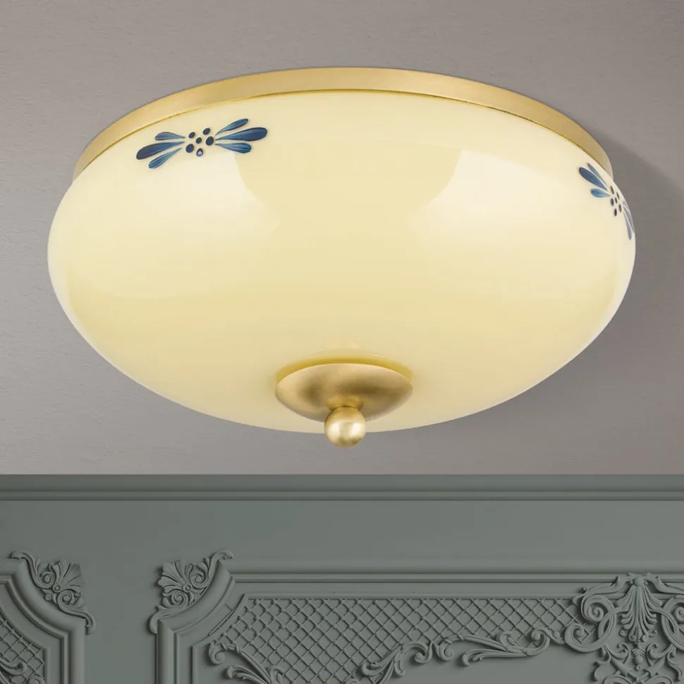 Landhaus loftlampe, messing creme blå, Ø 28 cm