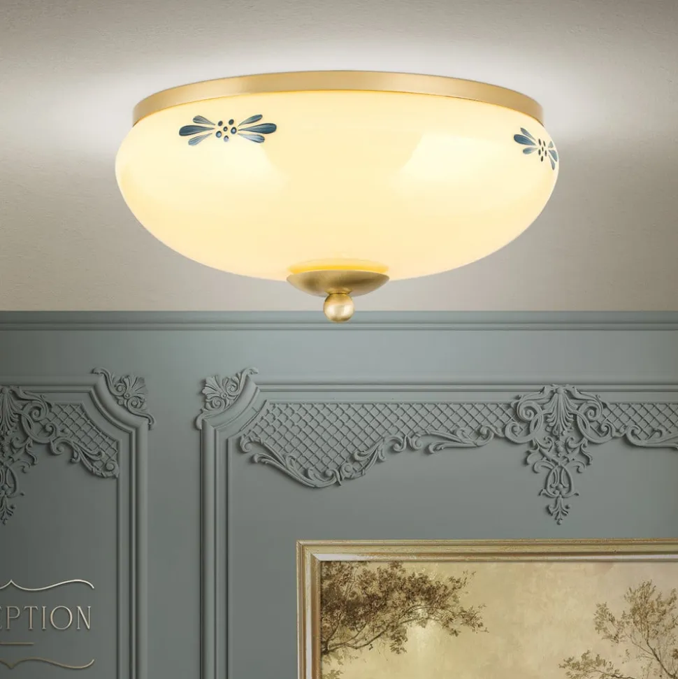 Landhaus loftlampe, messing creme blå, Ø 28 cm