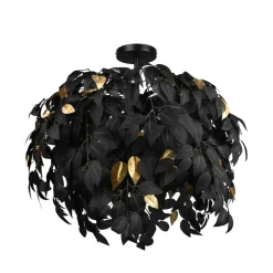 Leavy loftslampe, Ø 70 cm, sort/guld, plast