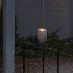 LED dekorativt stearinlys IP44 cremehvid smeltet 18,4 cm