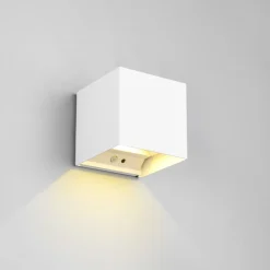 LED genopladelig udendørs væglampe Talent, hvid, bredde 10 cm, sensor