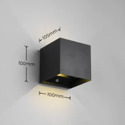 LED genopladelig udendørs væglampe Talent, sort, bredde 10 cm Sensor