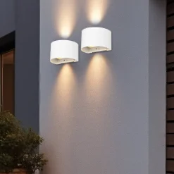 LED genopladelig udendørs væglampe Talent, hvid, bredde 16 cm, sensor