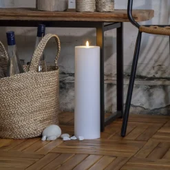 LED lys Flamme Rak 37,5 cm hvid plast batteridrevet