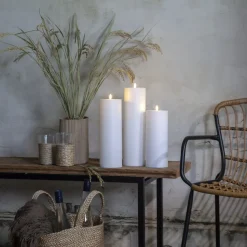 LED lys Flamme Rak 37,5 cm hvid plast batteridrevet