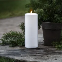 LED lys Flamme Rak 27,5 cm hvid plast batteridrevet