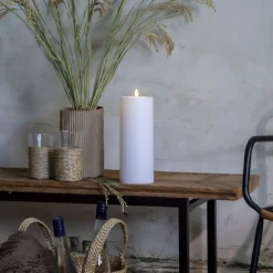 LED lys Flamme Rak 27,5 cm hvid plast batteridrevet