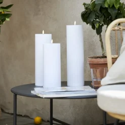 LED lys Flamme Rak 27,5 cm hvid plast batteridrevet