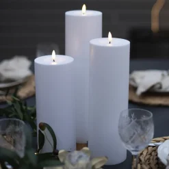 LED lys Flamme Rak 27,5 cm hvid plast batteridrevet