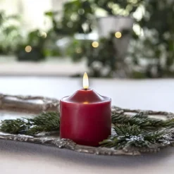 LED lysflamme, højde 9,5 cm rød ægte voks batteridrevet