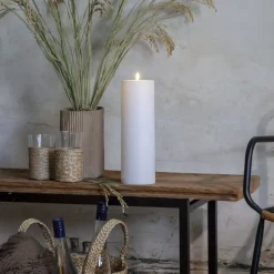 LED stearinlys Flamme Rak 32,5 cm hvid plast batteridrevet