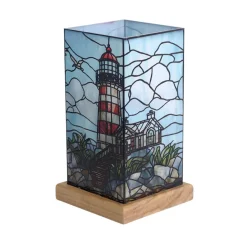 LED-bordlampe Art Light Leuchtturm, træfod, akryl, farverig