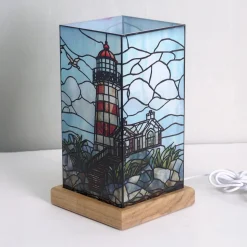 LED-bordlampe Art Light Leuchtturm, træfod, akryl, farverig