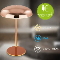 LED-bordlampe Brilo unplugged Caxa, kobberfarvet