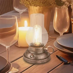 LED-bordlampe Brilo unplugged Kanea bronzefarvet 18 cm