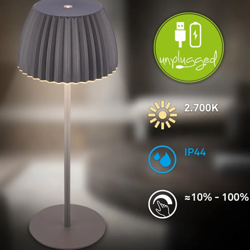 LED-bordlampe Brilo unplugged Riffle, 36 cm, antracit