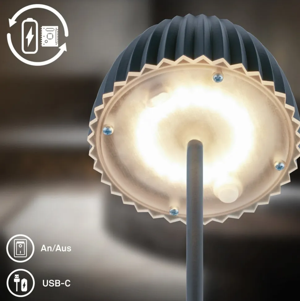 LED-bordlampe Brilo unplugged Riffle, 36 cm, antracit