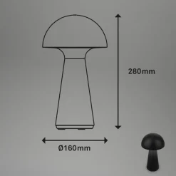 LED-bordlampe Fungo, genopladelig, sort