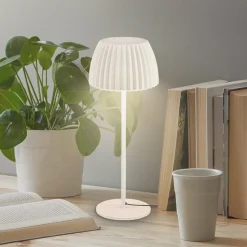 LED-bordlampe Loca, antik hvid, højde 36 cm, metal/plast