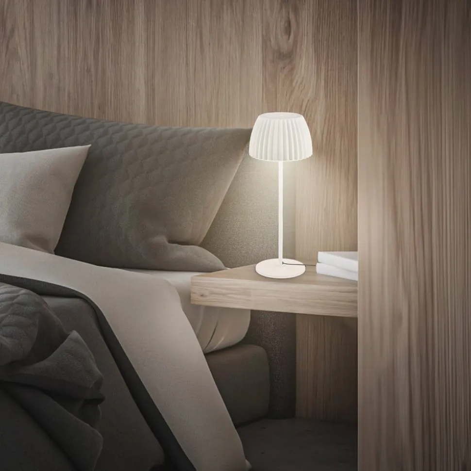 LED-bordlampe Loca, antik hvid, højde 36 cm, metal/plast