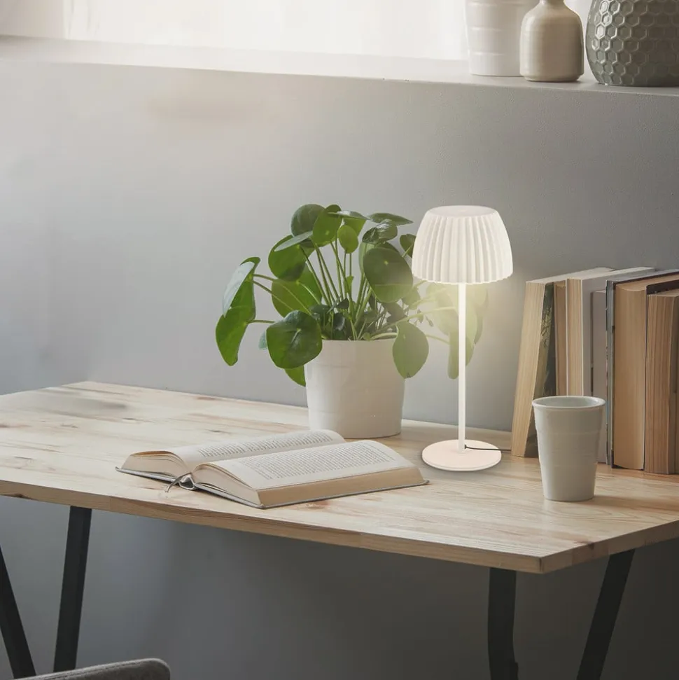 LED-bordlampe Loca, antik hvid, højde 36 cm, metal/plast