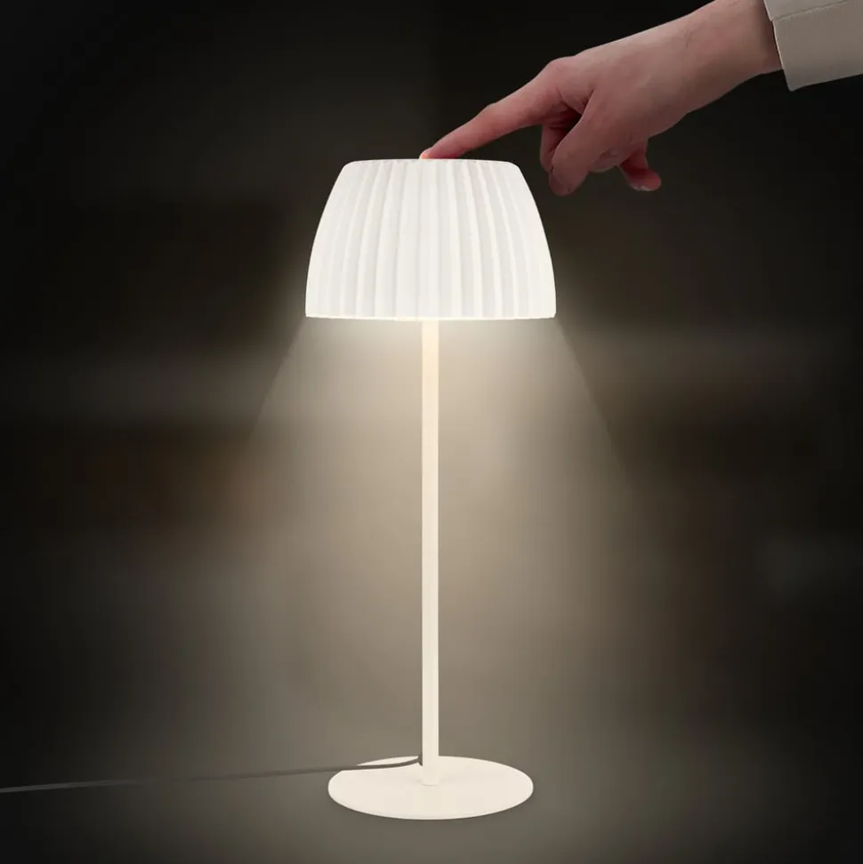 LED-bordlampe Loca, antik hvid, højde 36 cm, metal/plast