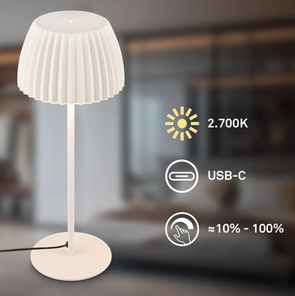 LED-bordlampe Loca, antik hvid, højde 36 cm, metal/plast