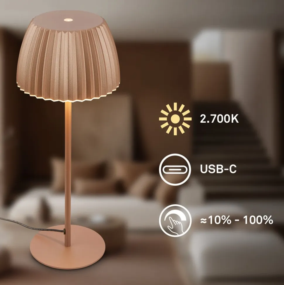 LED-bordlampe Loca, brun, højde 36 cm, metal/plast