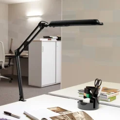 LED-bordlampe MAULatlantic, sort, højde 38 cm, klemmefod