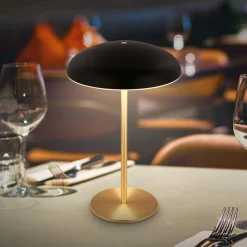 LED-bordlampe med batteri Brilo unplugged Caxa, sort/messing