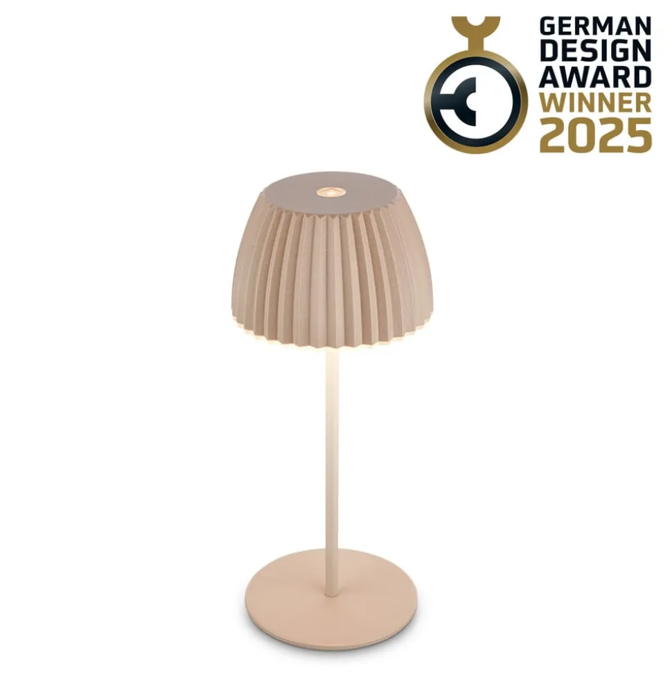 LED-bordlampe med batteri Brilo unplugged Riffle, 20 cm, beige