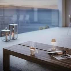 LED-bordlampe med batteri Brilo unplugged Riffle, 20 cm, beige