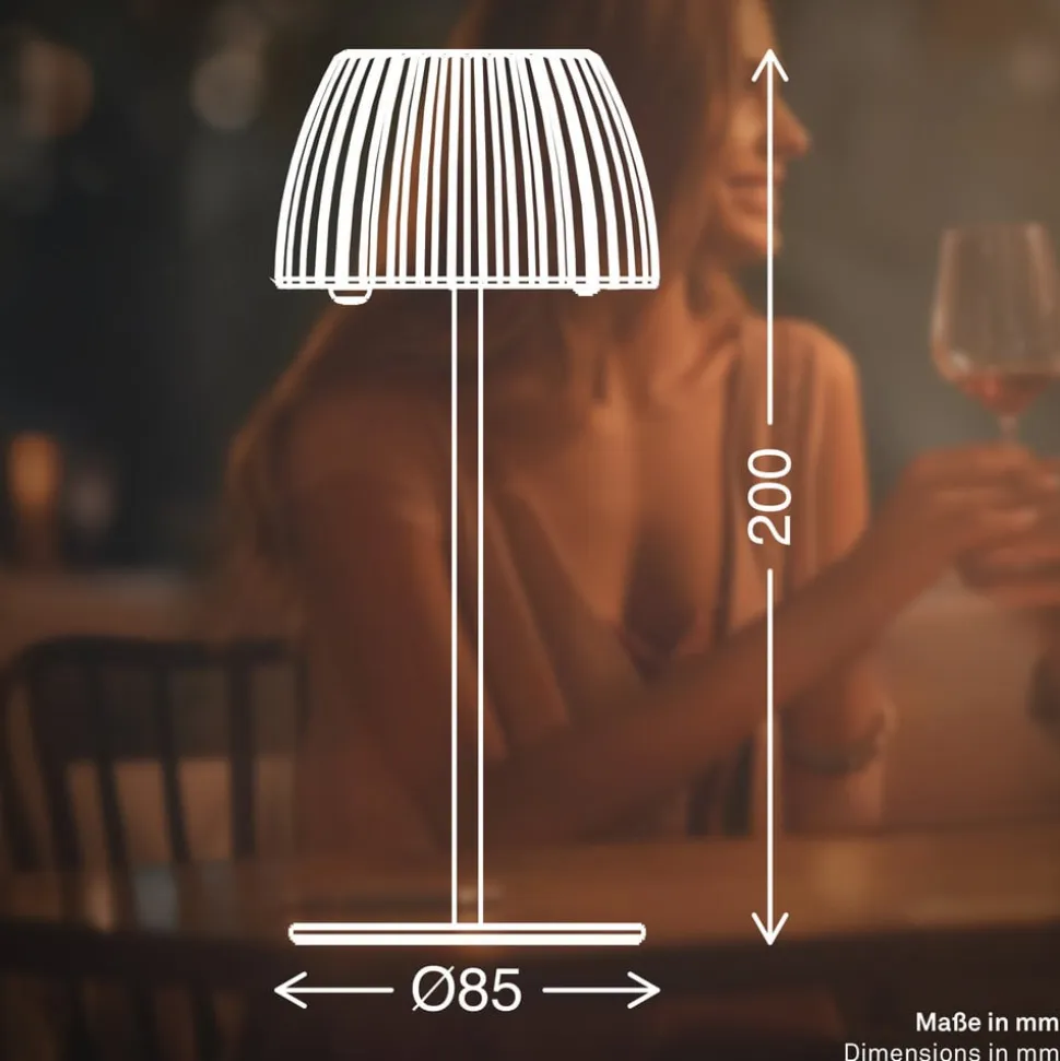 LED-bordlampe med batteri Brilo unplugged Riffle, 20 cm, beige