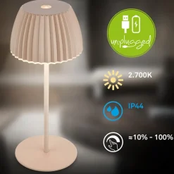 LED-bordlampe med batteri Brilo unplugged Riffle, 20 cm, beige