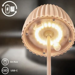 LED-bordlampe med batteri Brilo unplugged Riffle, 20 cm, beige