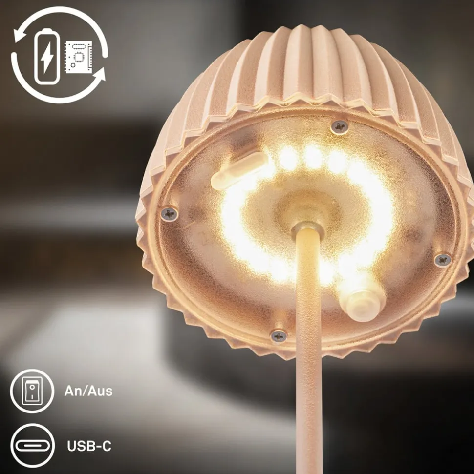 LED-bordlampe med batteri Brilo unplugged Riffle, 20 cm, beige
