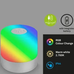 LED-bordlampe Smal, krom, RGBW, plast, 7 cm