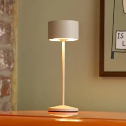 LED-bordlampe Veluna, beige, højde 25 cm, IP44, dæmpbar CCT