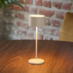 LED-bordlampe Veluna, beige, højde 25 cm, IP44, dæmpbar CCT