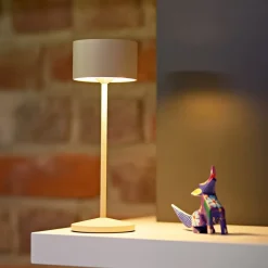 LED-bordlampe Veluna, beige, højde 25 cm, IP44, dæmpbar CCT