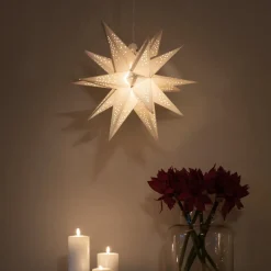 LED-dekolampe papirstjerne, 3D, hvid, dæmpbar
