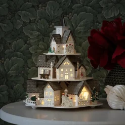 LED-dekolampe træsilhuet huse, hvid