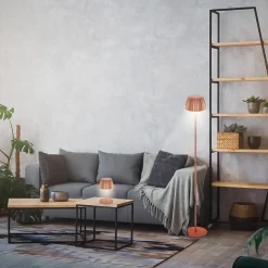 LED-gulvlampe Brilo unplugged Riffle, kobberfarvet