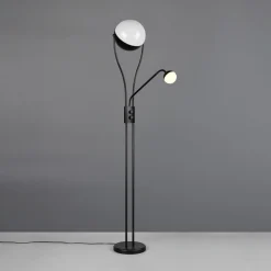 LED-gulvlampe Chris, sort, metal, læselampe, dæmper