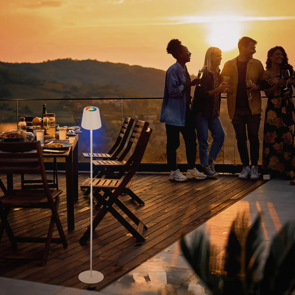 LED-gulvlampe Coloris, hvid, RGB, dæmper, IP44, USB