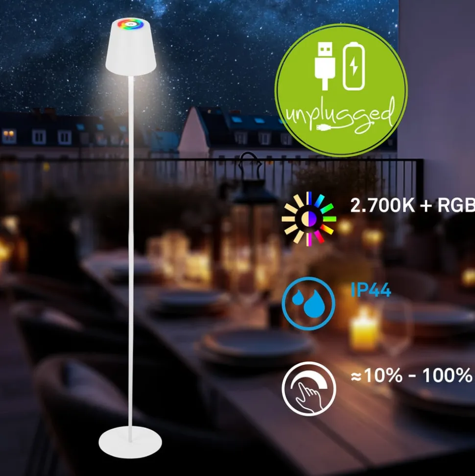 LED-gulvlampe Coloris, hvid, RGB, dæmper, IP44, USB