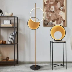 LED-gulvlampe Curio, trælook